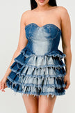 DENIM DELIGHT TIERED RUFFLE DRESS Wäre Rare Fashion