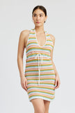STRIPED CROCHET MINI DRESS WTIH HALTER NECK Emory Park