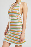STRIPED CROCHET MINI DRESS WTIH HALTER NECK Emory Park