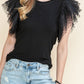 RIBBED RUFFLE DOT TULLE TOP EG fashion