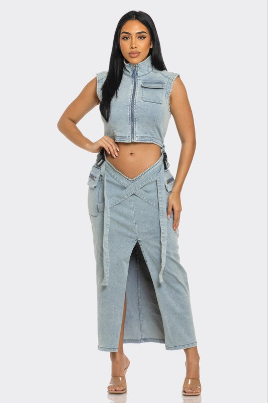 DENIM CO-ORD SKIRT SET