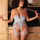 Playful Distressed Denim Romper with Orange Rope Wäre Rare Trend
