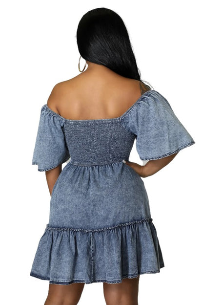 DENIM SMOCKED BABY DOLL DRESS