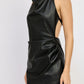 HALTER NECK LEATHER MINI DRESS Emory Park