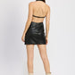 HALTER NECK LEATHER MINI DRESS Emory Park