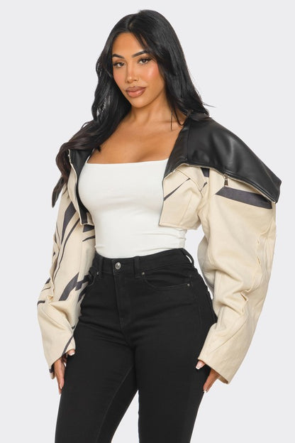 Two-Tone Puff Sleeve Bomber Jacket Athina