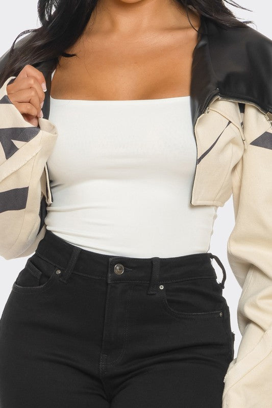 Two-Tone Puff Sleeve Bomber Jacket Athina