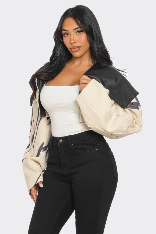 Two-Tone Puff Sleeve Bomber Jacket Athina