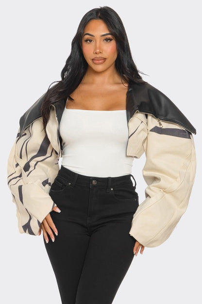 Two-Tone Puff Sleeve Bomber Jacket Athina