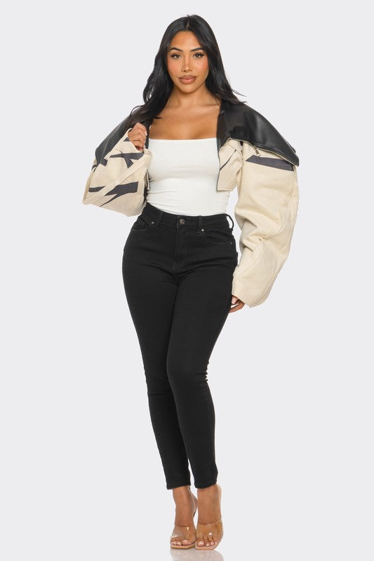 Two-Tone Puff Sleeve Bomber Jacket Athina