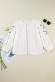 Women Floral Embroidered Bracelet Sleeve Shirt YNIQUE