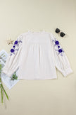 Women Floral Embroidered Bracelet Sleeve Shirt YNIQUE