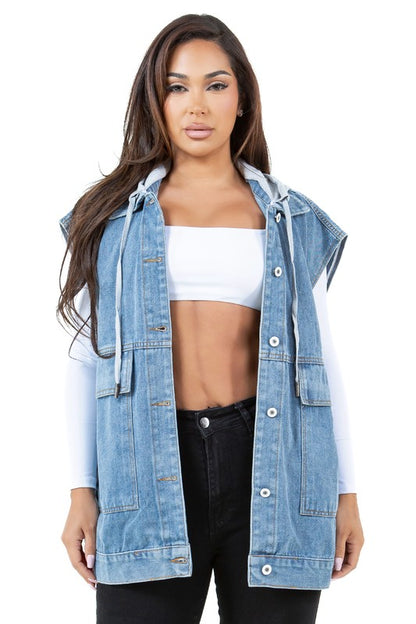 HOODED DENIM VEST