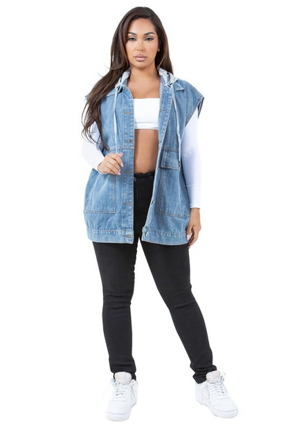 HOODED DENIM VEST