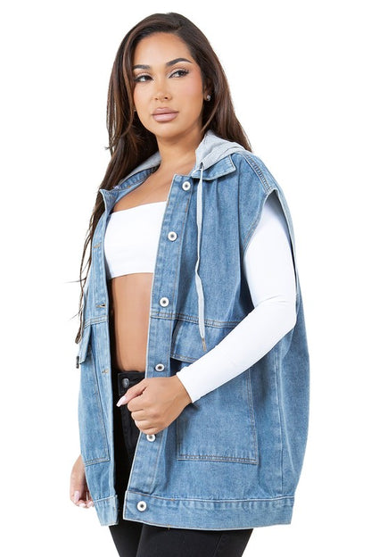 HOODED DENIM VEST