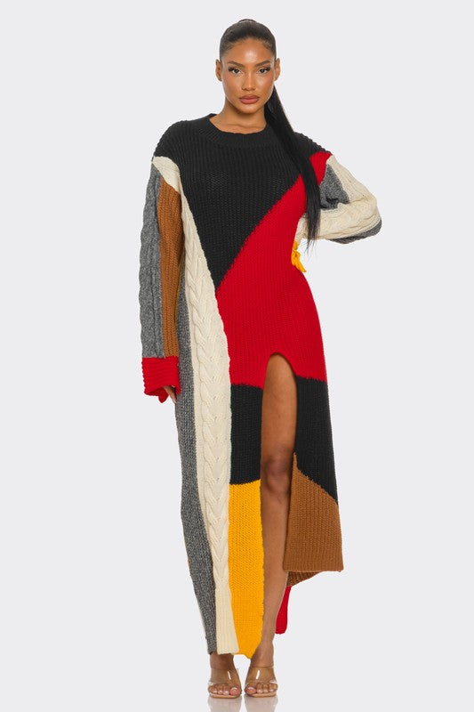 Color-Block Cable Knit Maxi Dress Athina