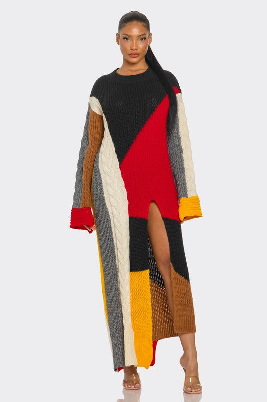 Color-Block Cable Knit Maxi Dress Athina