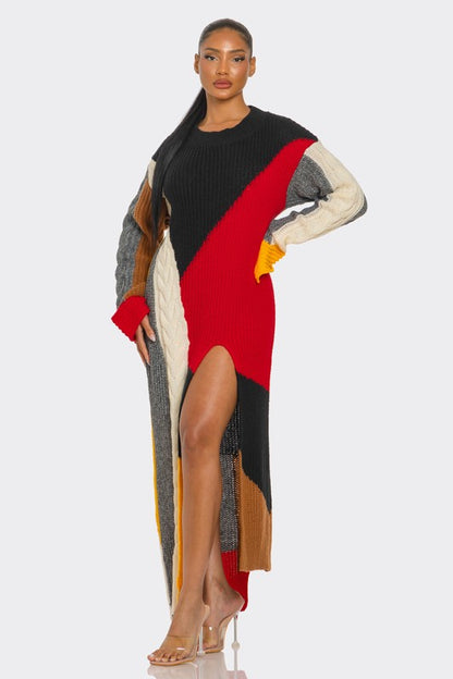 Color-Block Cable Knit Maxi Dress Athina