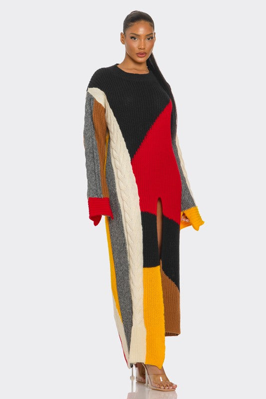 Color-Block Cable Knit Maxi Dress Athina