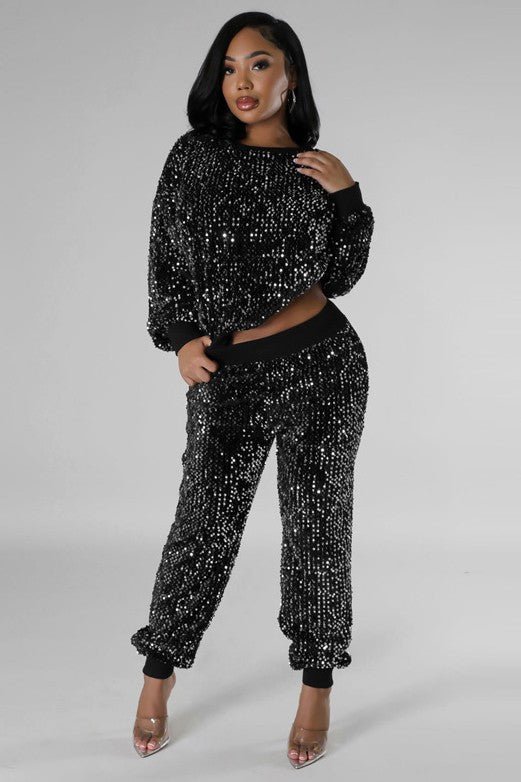 SEQUIN TWO PIECE PANT SET