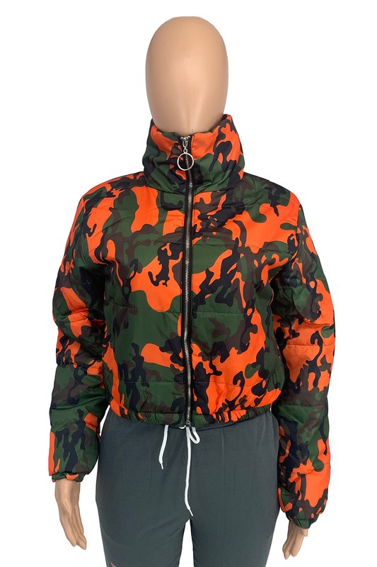 FIRE ORANGE CAMO PUFFER JACKET Wäre Rare Fashion