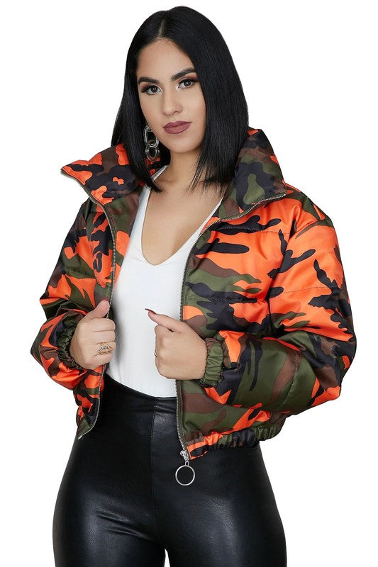 FIRE ORANGE CAMO PUFFER JACKET Wäre Rare Fashion