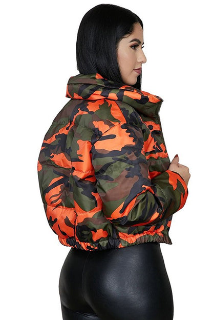 FIRE ORANGE CAMO PUFFER JACKET Wäre Rare Fashion