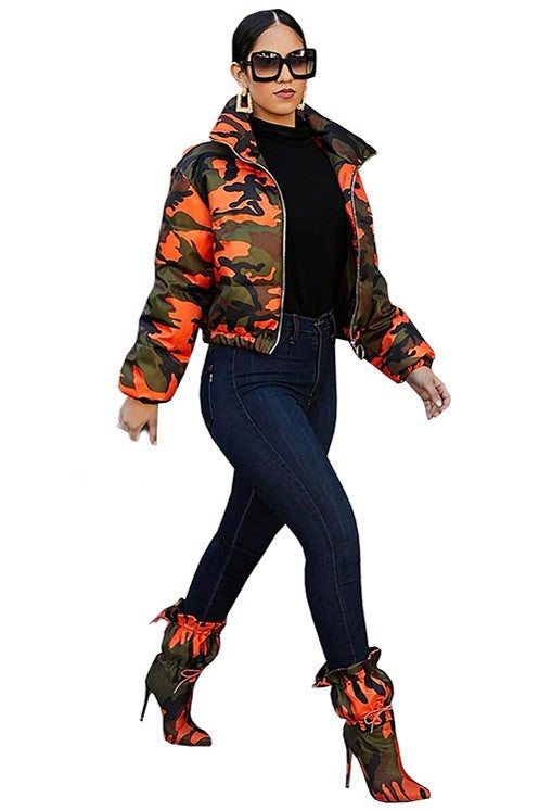 FIRE ORANGE CAMO PUFFER JACKET Wäre Rare Fashion