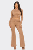 Ribbed Two-Piece Set – Metal Ring Cutout Crop Top & Flare Pants Blaire Shops