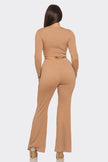Ribbed Two-Piece Set – Metal Ring Cutout Crop Top & Flare Pants Blaire Shops