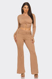 Ribbed Two-Piece Set – Metal Ring Cutout Crop Top & Flare Pants Blaire Shops