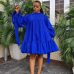 Women's Loose Solid Color Puff Sleeve Dress YNIQUE