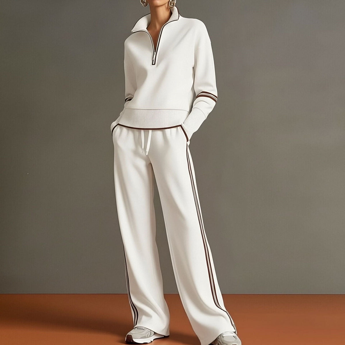 Women's Half-Zip Striped Sweatshirt & Wide-Leg Pants Set MERIDGE