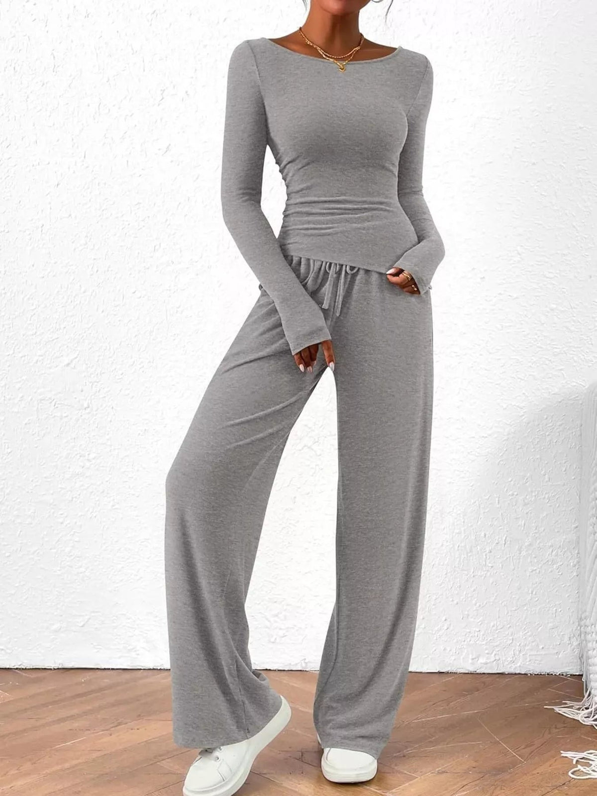 Long Sleeve Top and Wide Leg Pants Set Simply Love