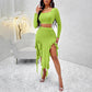Women's Long Sleeve Round Neck Pleated Dress Suit - Solid Color Elegant Ruffle Outfit Wäre Rare