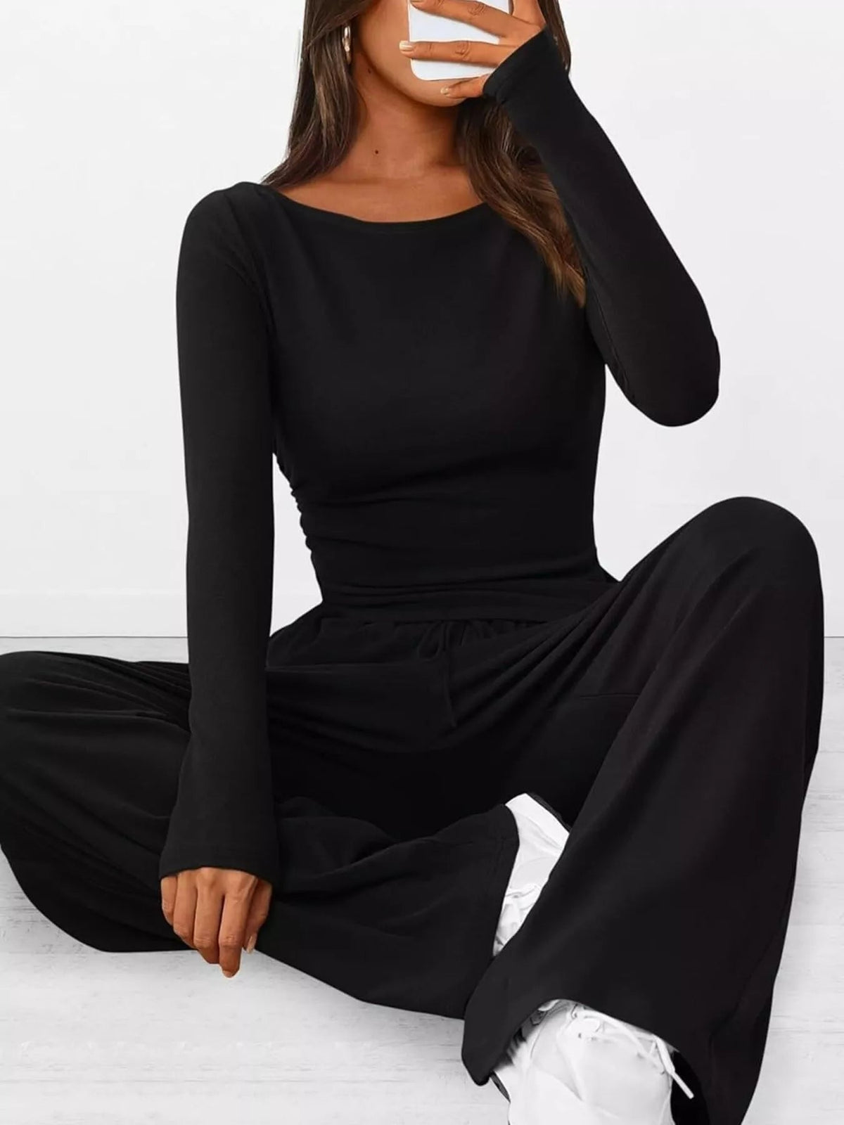 Long Sleeve Top and Wide Leg Pants Set Simply Love