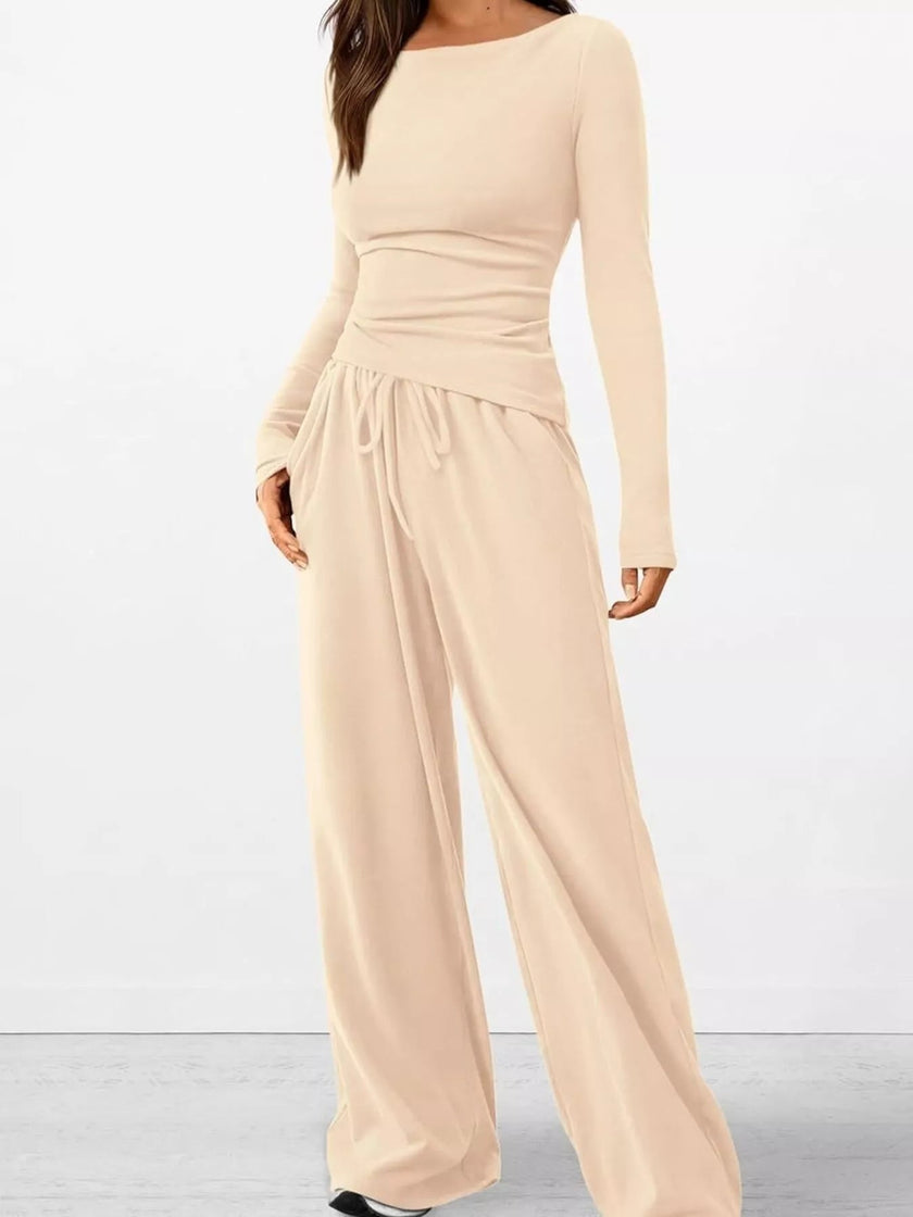 Long Sleeve Top and Wide Leg Pants Set Simply Love