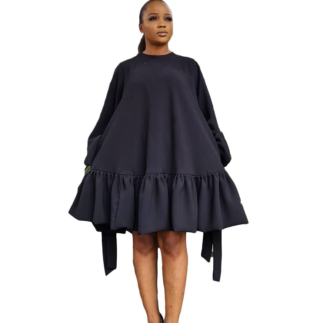 Women's Loose Solid Color Puff Sleeve Dress YNIQUE