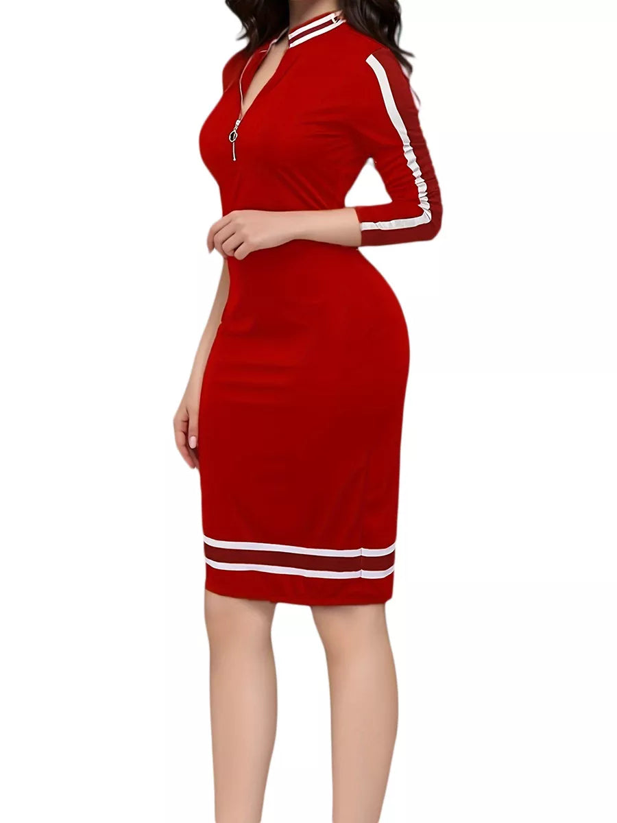 Striped Bodycon Long Sleeve Dress Lady Ros
