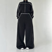 Women's Contrast-Piped Wide-Leg Jumpsuit & Cropped Zip Jacket Set MERIDGE