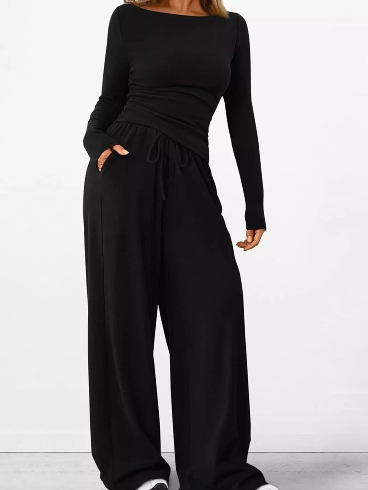 Long Sleeve Top and Wide Leg Pants Set Simply Love