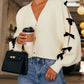 Bow V-Neck Cutout Sleeve Cardigan Trendsi