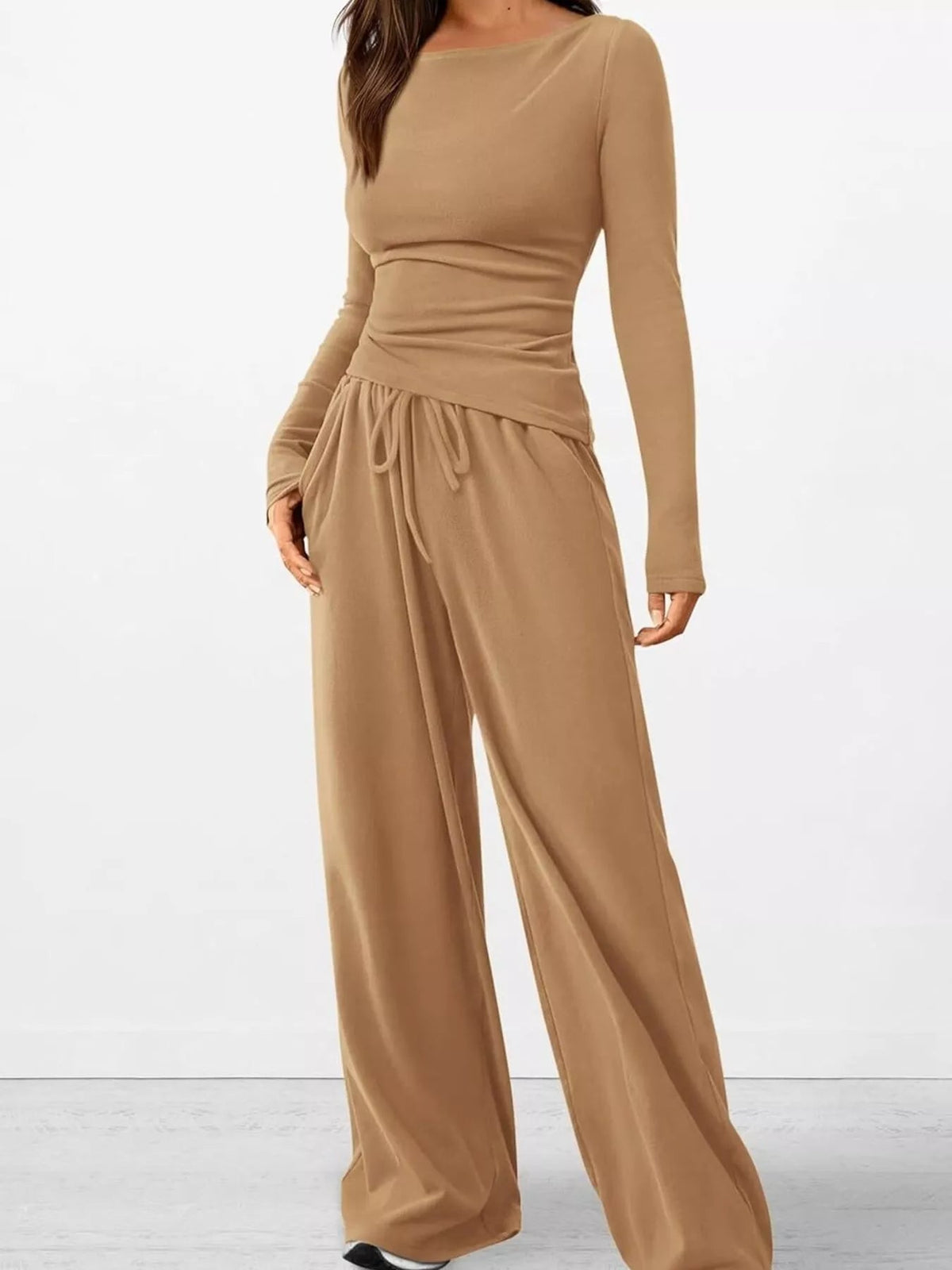 Long Sleeve Top and Wide Leg Pants Set Simply Love