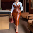 Leather Belted Pocket Midi Dress YNIQUE
