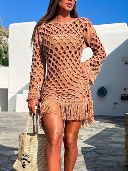 FRINGE LONG SLEEVE COVER UP