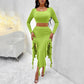 Women's Long Sleeve Round Neck Pleated Dress Suit - Solid Color Elegant Ruffle Outfit WARE RARE JUSA