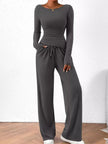 Long Sleeve Top and Wide Leg Pants Set Simply Love