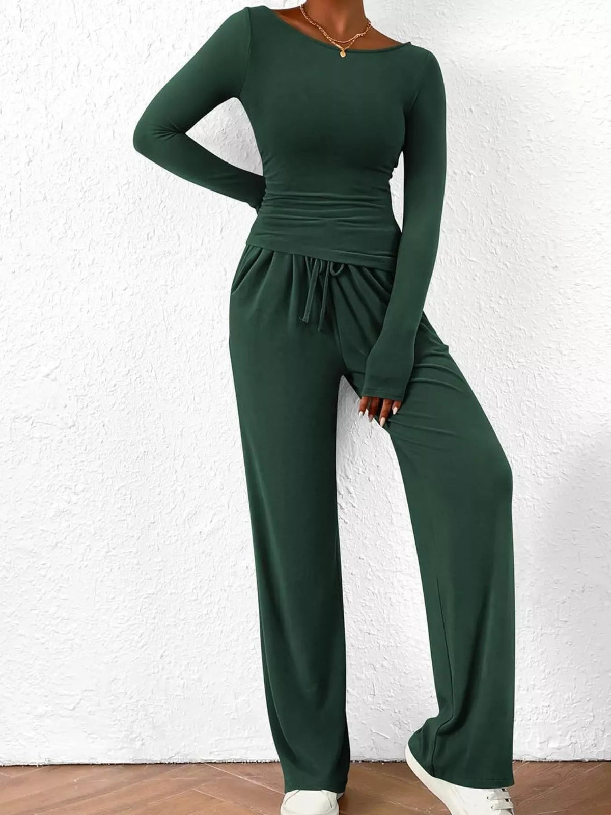 Long Sleeve Top and Wide Leg Pants Set Simply Love