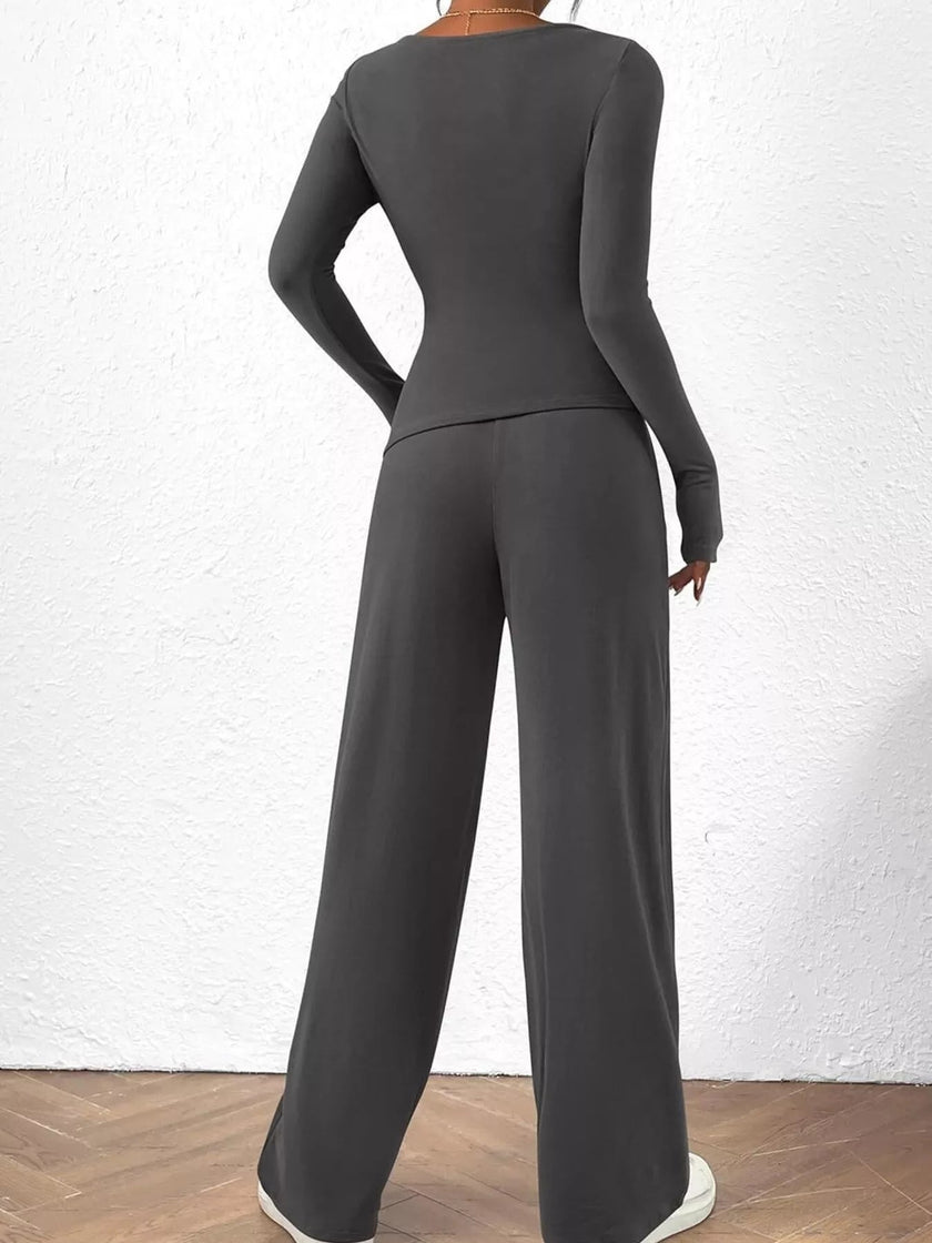 Long Sleeve Top and Wide Leg Pants Set Simply Love
