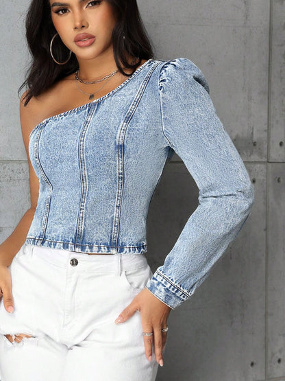 ONE SHOULDER DENIM TOP Wäre Rare Trend